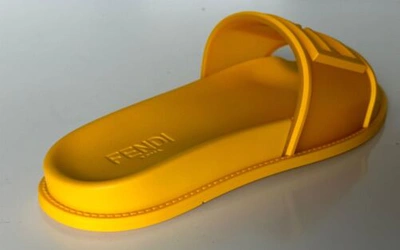 Pre-owned Fendi $470  Men's Ff Rubber Slide Sandals Yellow 10 Us/9 Uk Italy 7x1522