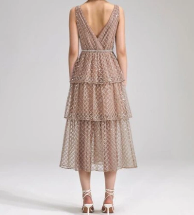 Pre-owned Self-portrait Tan Grid Sequin Tiered Dress Uk4,6,8,10,12 Auth 100% Pls Ask Size In Brown