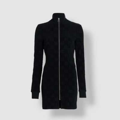 Pre-owned Ambush $665  Women's Black Rib-knit Collared Front Zip Mini Dress Size S