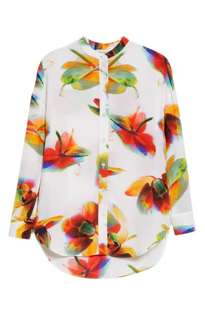 Shop Alexander Mcqueen Solarised Orchid Print Silk Button-up Shirt In 9000 Optical White