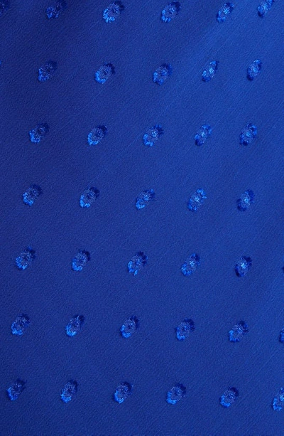 Shop Connected Apparel Swiss Dot Asymmetric Chiffon Midi Dress In Deep Cobalt