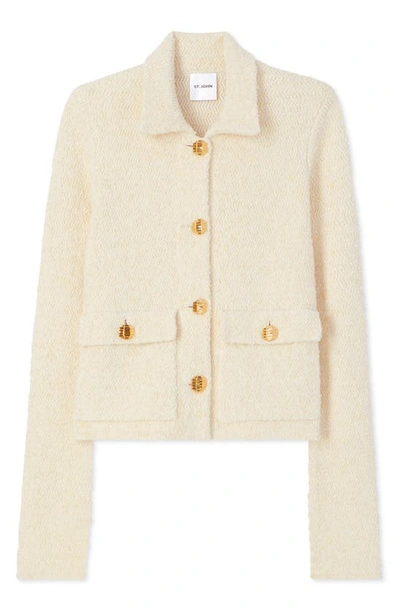 St John Tailored Tweed Jacket With Detail Buttons In Ecru/ Vanilla
