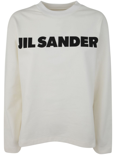 Shop Jil Sander Crew Neck Long Sleeves T-shirt With Ribbed Collar And Printed Logo On The Front