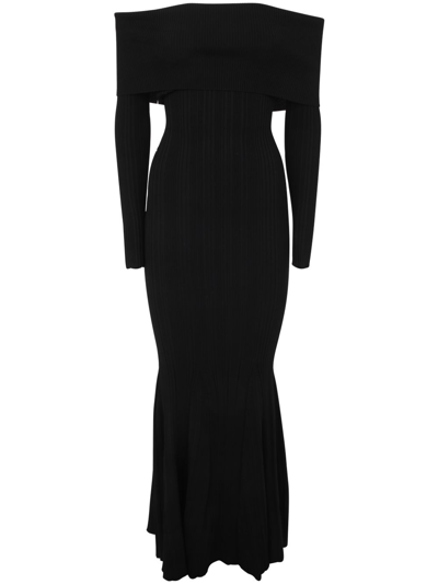 Shop Self-portrait Black Ribbed Knit Maxi Dress