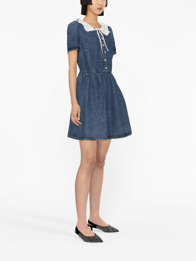 Shop Self-portrait Lace Collar Denim Mini Dress
