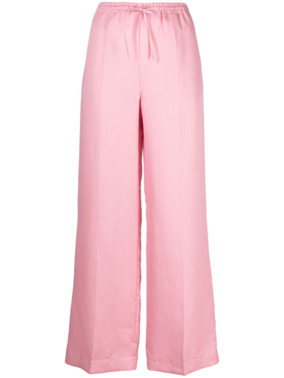 Shop Asceno Pink Aurelia Drawstring Linen Trousers