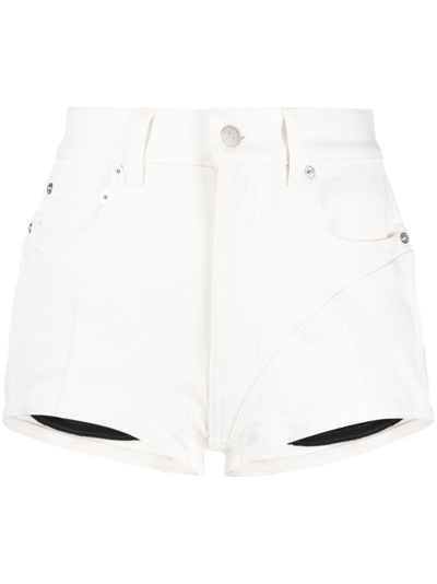 Shop Mugler White Spiral Denim Shorts In Neutrals