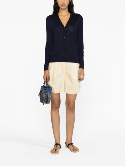 Shop Tory Burch Logo-embossed Buttons V-neck Cardigan In Blue