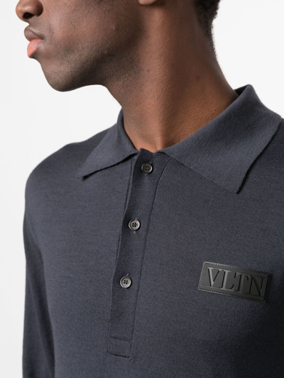 Shop Valentino Long-sleeve Virgin Wool Polo Shirt In Grey