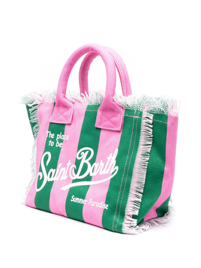 Shop Mc2 Saint Barth Vanity Striped Frayed Beach Bag In Pink