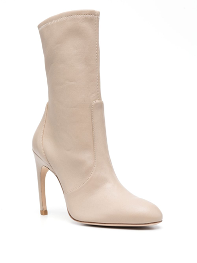 Shop Stuart Weitzman Luxecurve 100mm Stretch Booties In Neutrals