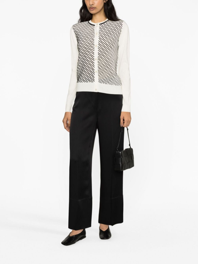 Hugo Boss Piped-stripes Crew Neck Cardigan In White