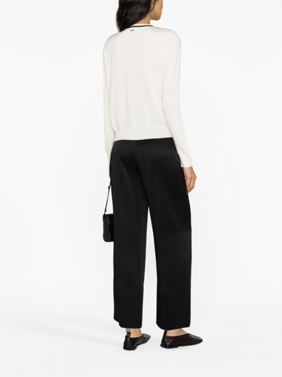 Hugo Boss Piped-stripes Crew Neck Cardigan In White