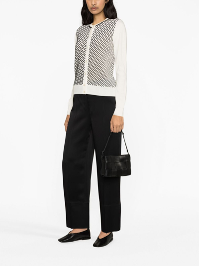 Hugo Boss Piped-stripes Crew Neck Cardigan In White