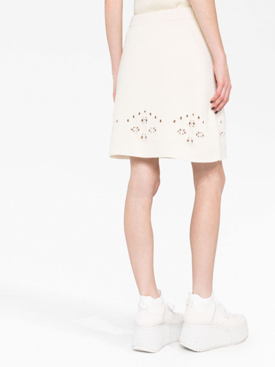 Shop Chloé Pointelle-knit Wool Miniskirt In Neutrals