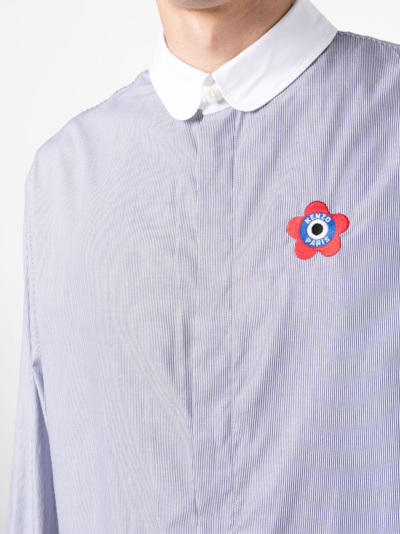 Shop Kenzo Logo-embroidered Stripe-pattern Shirt In Blue
