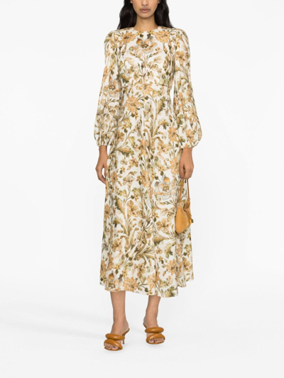 Shop Zimmermann Chintz Floral-print Linen Dress In Neutrals