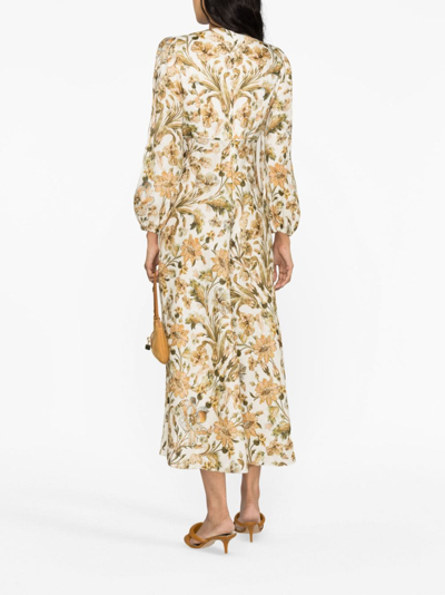 Shop Zimmermann Chintz Floral-print Linen Dress In Neutrals