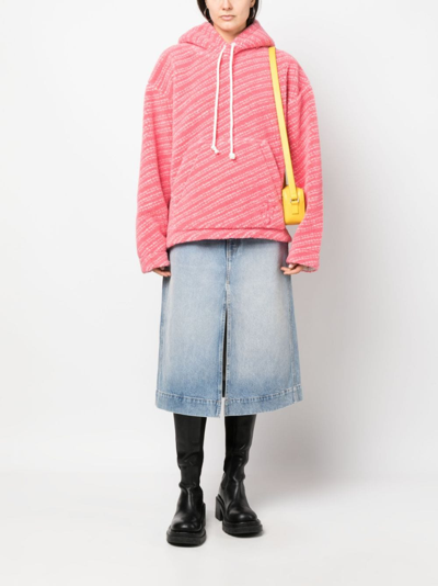 Jw Anderson Logo-embroidered Fleece-textured Hoodie In Pink