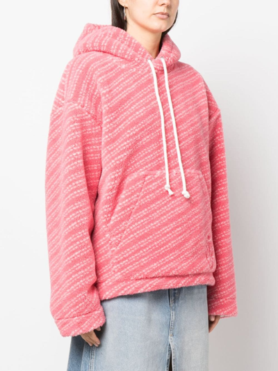 Jw Anderson Logo-embroidered Fleece-textured Hoodie In Pink