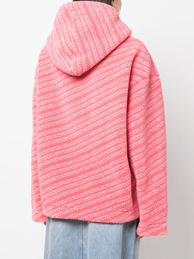 Jw Anderson Logo-embroidered Fleece-textured Hoodie In Pink