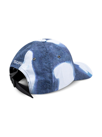 Supreme X Tnf Bleached Denim Print 6-panel Cap In Blue