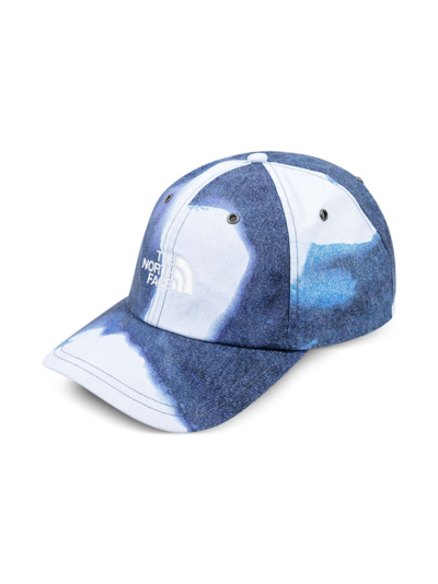 Supreme X Tnf Bleached Denim Print 6-panel Cap In Blue