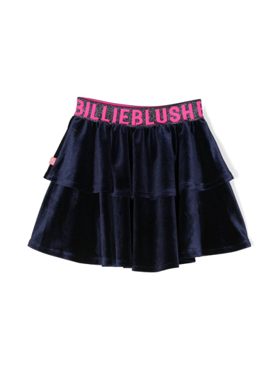 Shop Billieblush Logo-waistband Velour Skirt In Blue