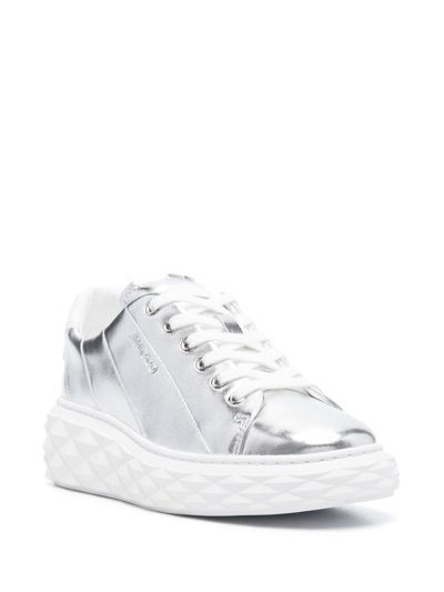 Shop Jimmy Choo Diamond Light Maxi/f Leather Sneakers In Silver