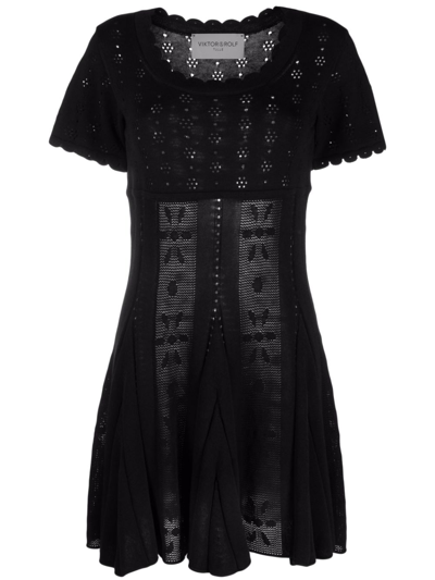 Shop Viktor & Rolf Spinning Threads Cotton-lyocell Knitted Minidress In Black