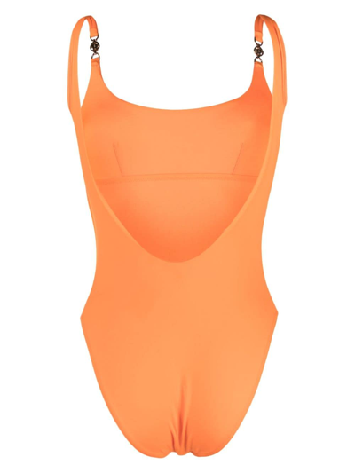 Shop Versace Allover Invisible Swimsuit In Orange