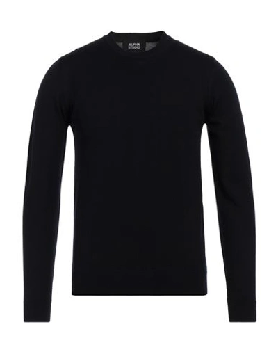 Alpha Studio Man Sweater Midnight Blue Size 44 Merino Wool In Black