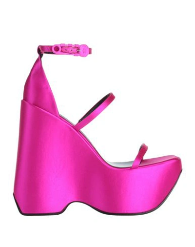 Versace Woman Sandals Fuchsia Size 6.5 Textile Fibers, Soft Leather In Magenta