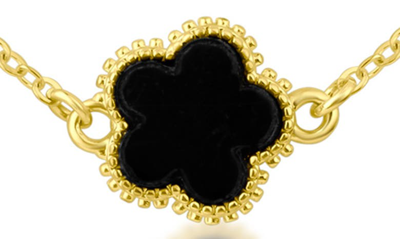 Shop Cz By Kenneth Jay Lane Cubic Zirconia & Black Clover Station Necklace In Black/ Gold