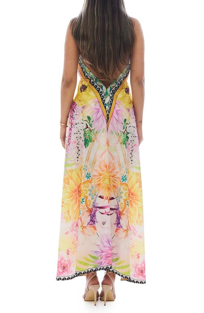 Ranee's Floral Cover-up Halter Dress In Yellow