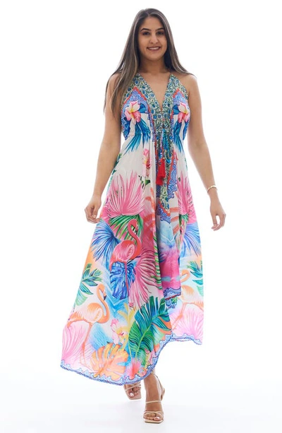 Ranee's Flaming Cover-up Halter Dress In Purple