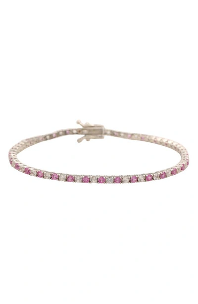 Shop Suzy Levian Sterling Silver White Sapphire Pink Sapphire Tennis Bracelet