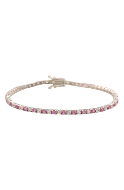 Suzy Levian Sterling Silver Round-cut Pink And White Sapphire Tennis Bracelet