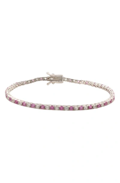 Shop Suzy Levian Sterling Silver White Sapphire Pink Sapphire Tennis Bracelet