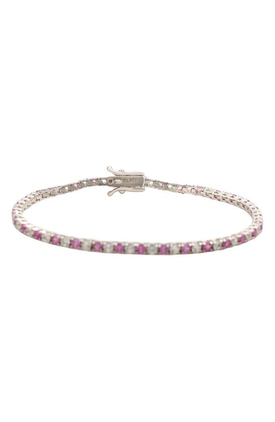 Suzy Levian Sterling Silver Round-cut Pink And White Sapphire Tennis Bracelet