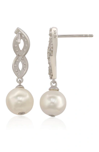 Suzy Levian Sterling Silver Freshwater Pearl Drop Earrings In White