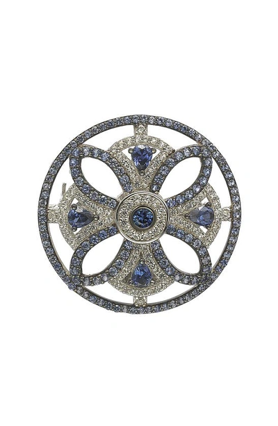 Shop Suzy Levian Sterling Silver Sapphire & White Sapphire Circle Medieval Brooch In Blue
