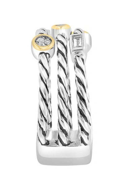 Effy Sterling Silver & 14k Gold Diamond Twist Band Ring In White