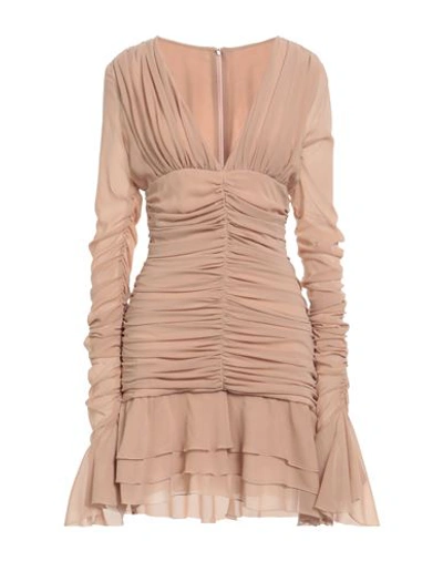 Shop Blumarine Woman Mini Dress Camel Size 4 Silk, Elastane In Beige