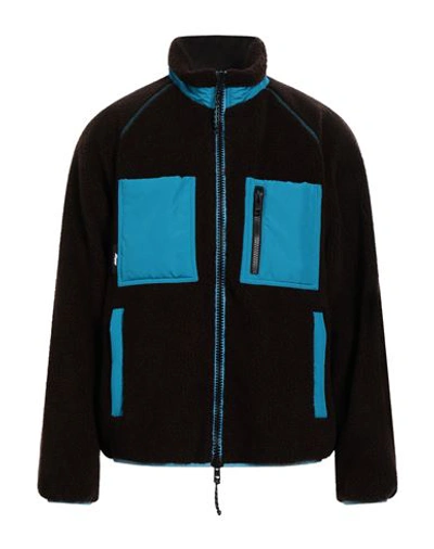 Msgm Logo High Neck Jacket With Contrast Pockets In Blue