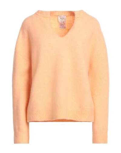 Shop Alysi Woman Sweater Apricot Size L Alpaca Wool, Polyamide, Merino Wool, Elastane In Orange