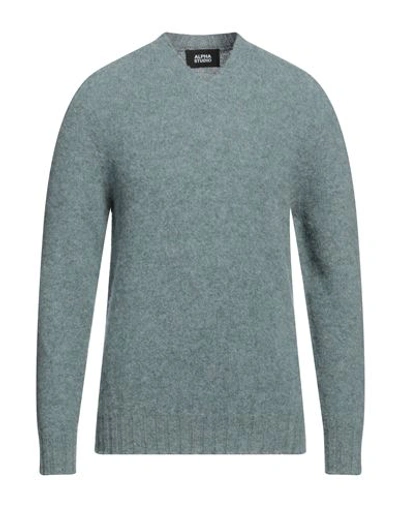 Shop Alpha Studio Man Sweater Pastel Blue Size 40 Wool