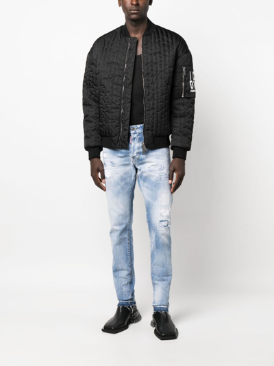 Dsquared2 Logo-patch Distressed Washed Jeans In Blau