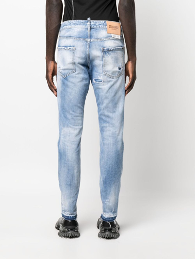 Dsquared2 Logo-patch Distressed Washed Jeans In Blau