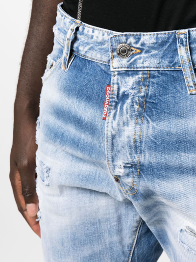Dsquared2 Logo-patch Distressed Washed Jeans In Blau